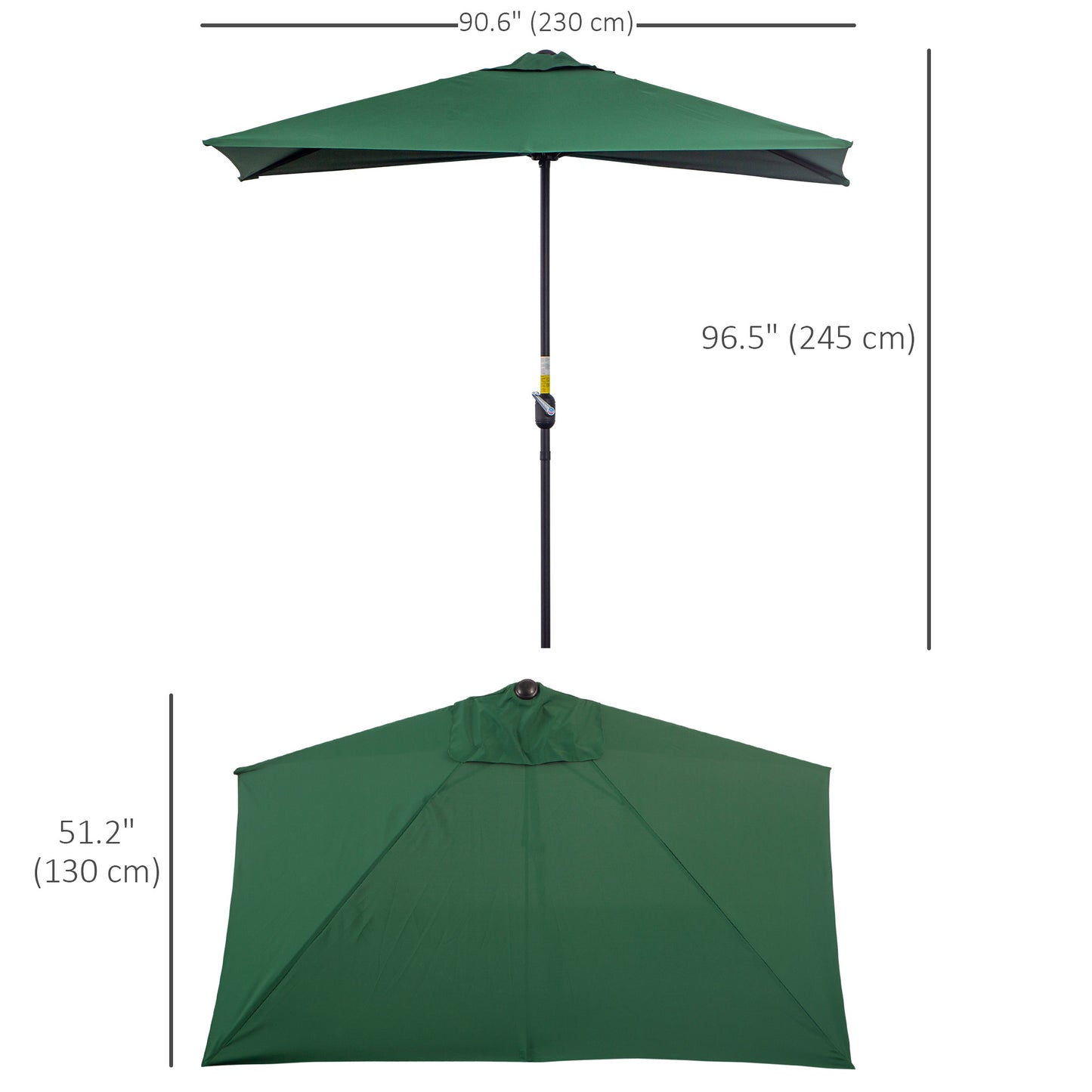 8ft Half Umbrella Outdoor Balcony Parasol Patio Garden Outdoor Window Sun Shade w/ 5 Ribs, Green
