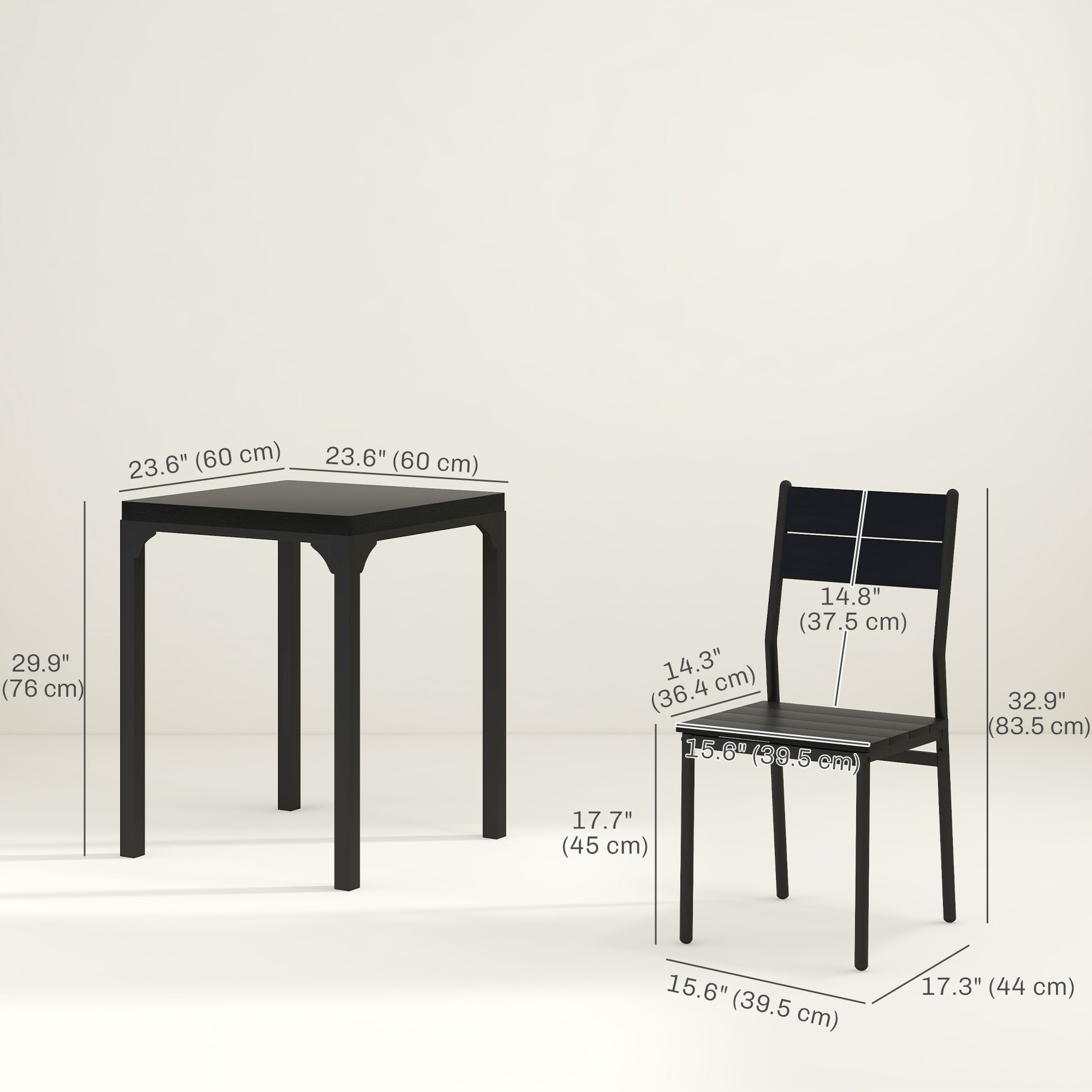 Dining Table Set for 2, 3 Piece Kitchen Table and Chairs with Metal Legs for Small Spaces, Black