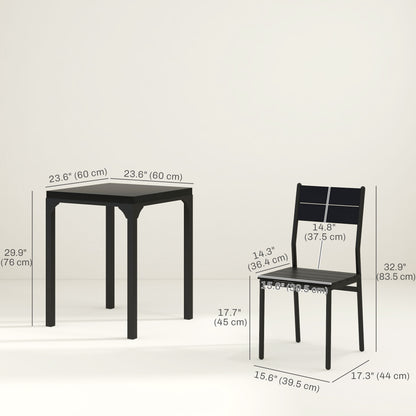 Dining Table Set for 2, 3 Piece Kitchen Table and Chairs with Metal Legs for Small Spaces, Black