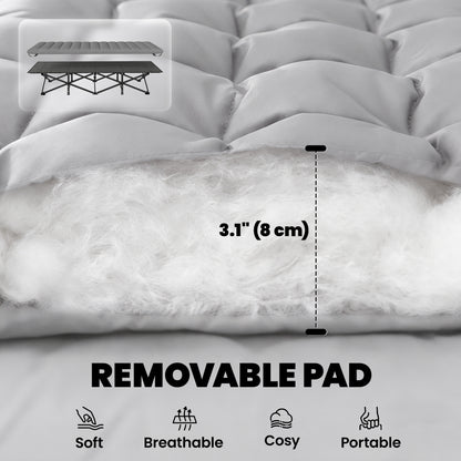 Camping Cot with Soft Pad, 32" Extra Wide Folding Cots with Non-Slip Feet and Carry Bag, Grey