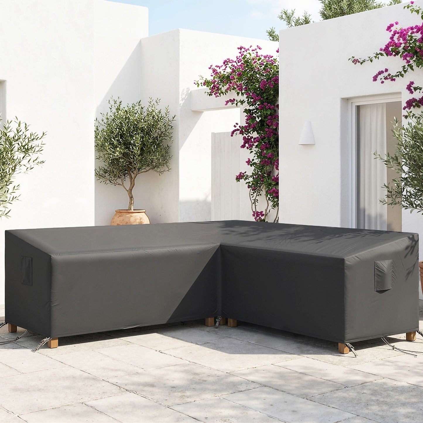 V-Shaped Patio Furniture Cover, Waterproof Outdoor V-Shaped Sectional Sofa Cover with Air Vent, 105" x 105", Black