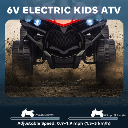 Qaba 6V Kids ATV, 4 Wheeler Electric Ride on Car with Music and LED Headlights, for Ages 37-72 Months Boys and Girls, Red