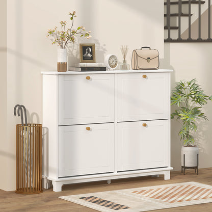 Modern Shoe Storage Cabinet, Narrow Shoe Cabinet with 4 Flip Drawers, Adjustable Shelves, 5 Legs for Entryway, White