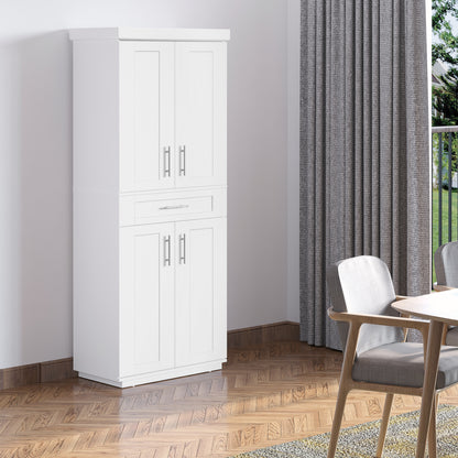 72" Storage Cabinet, Freestanding Kitchen Pantry Cabinet with 4 Doors, Drawer and 3 Adjustable Shelves, White