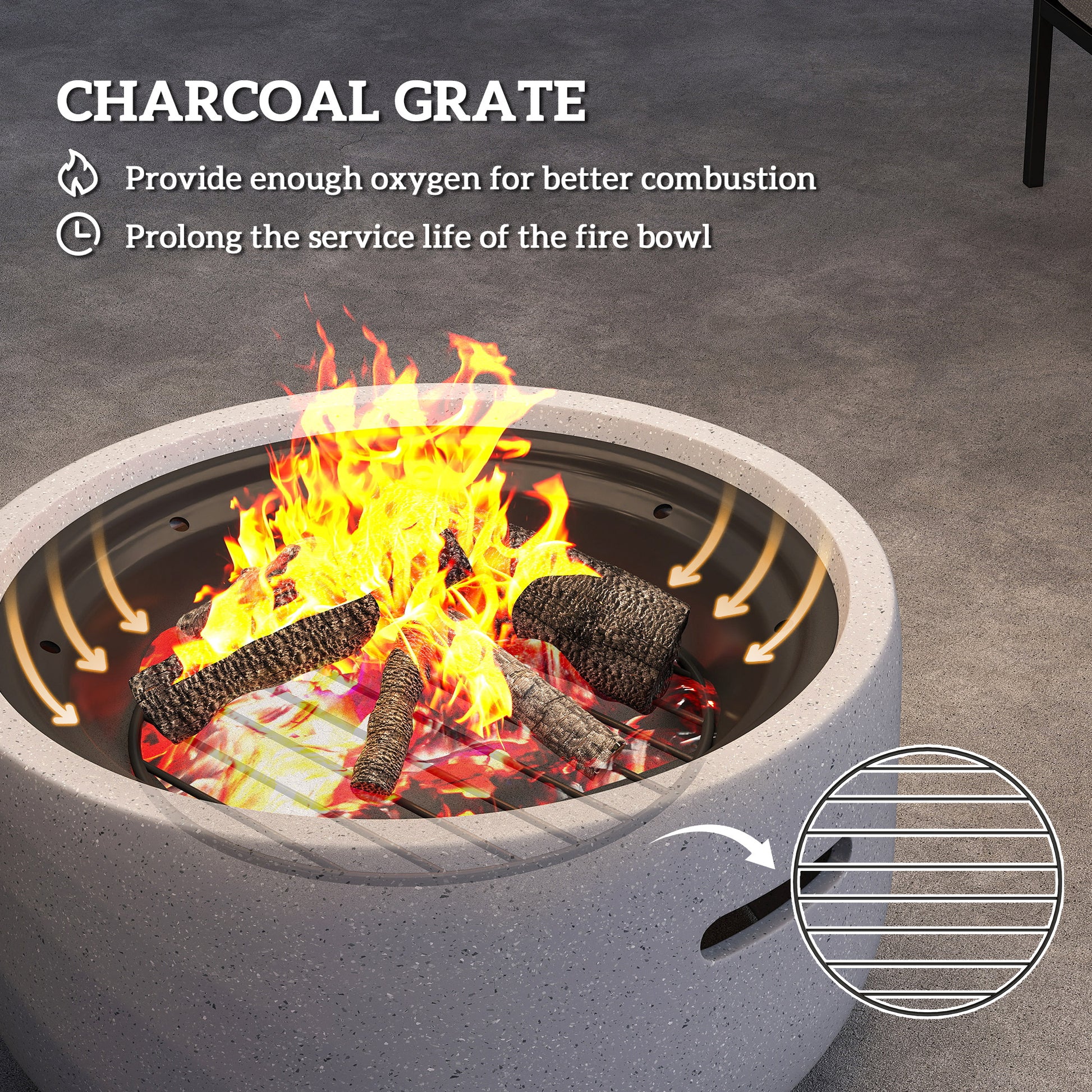 18" Round Outdoor Fire Pit Firepit Fireplace Wood-burning with Spark Screen Poker for Backyard Camping Bonfire, Grey