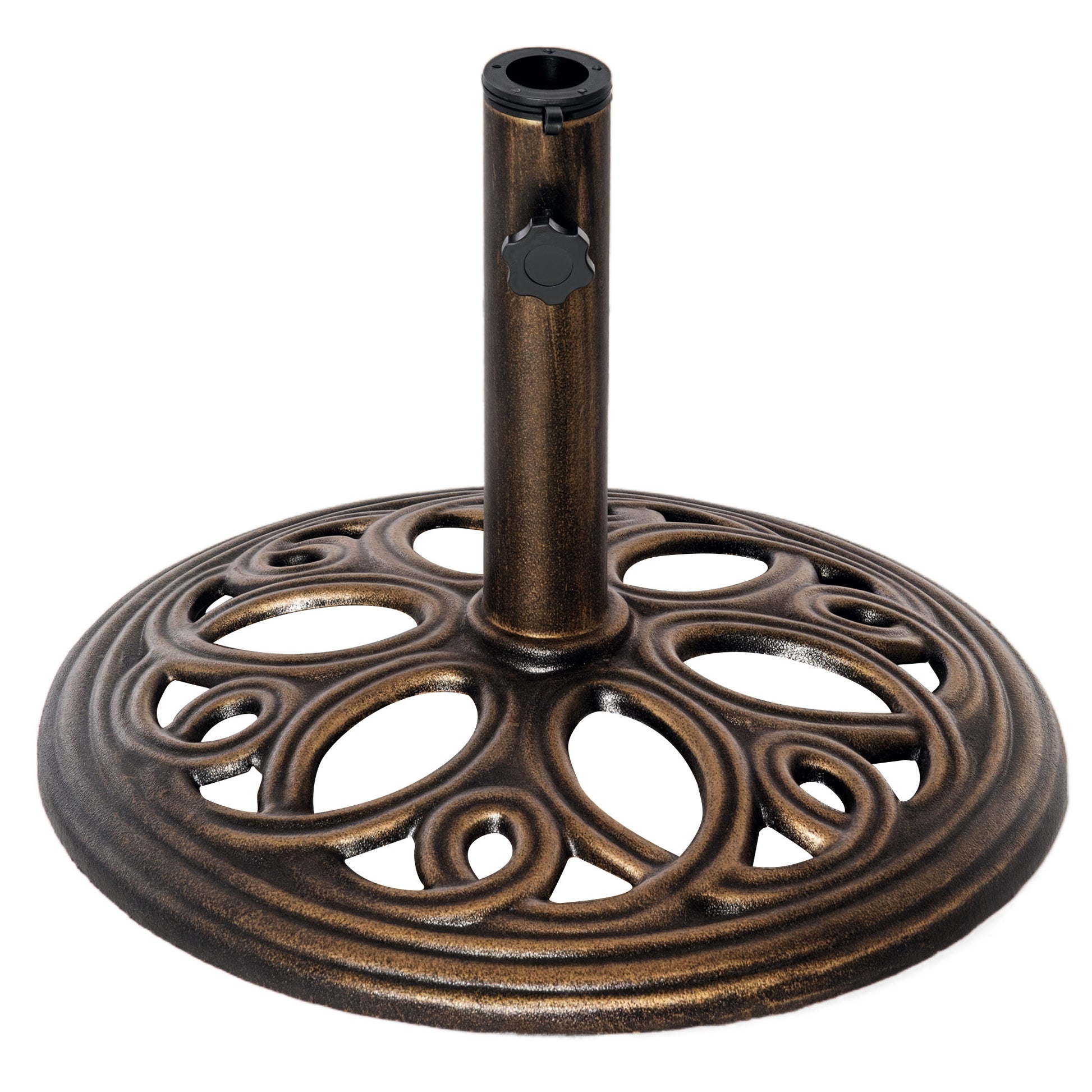 25lbs Cast Iron Round Patio Umbrella Base Stand, Umbrella Holder for Outdoor, Patio, Garden, Deck and Beach, Fit Dia. 1.5", 2" Pole, Bronze