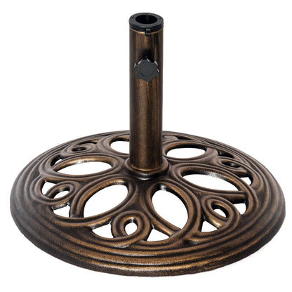 25lbs Cast Iron Round Patio Umbrella Base Stand, Umbrella Holder for Outdoor, Patio, Garden, Deck and Beach, Fit Dia. 1.5", 2" Pole, Bronze