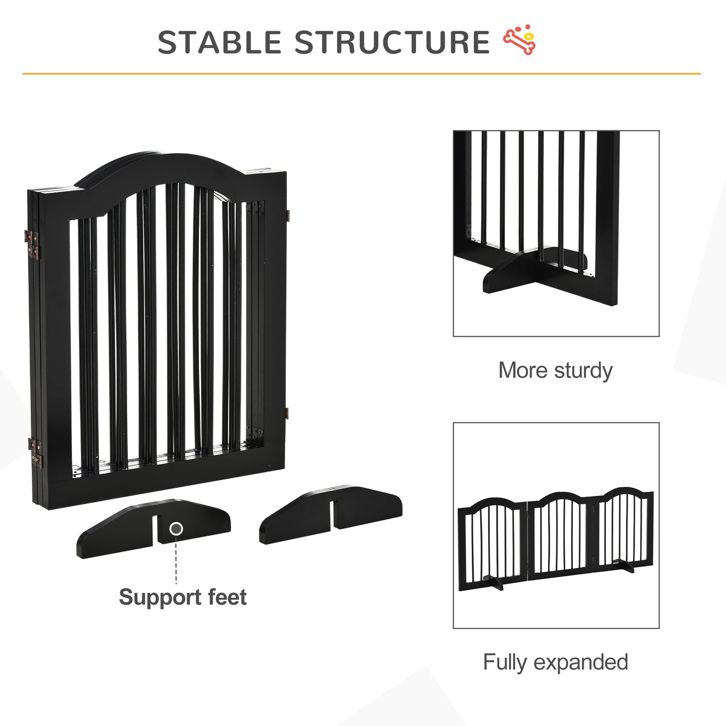 24"H Foldable Dog Gate, 3 Panels Freestanding Pet Gate Barriers Indoor with Support Feet, Puppy Fence for Small Dogs, Black