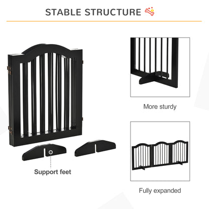 24"H Foldable Dog Gate, 3 Panels Freestanding Pet Gate Barriers Indoor with Support Feet, Puppy Fence for Small Dogs, Black