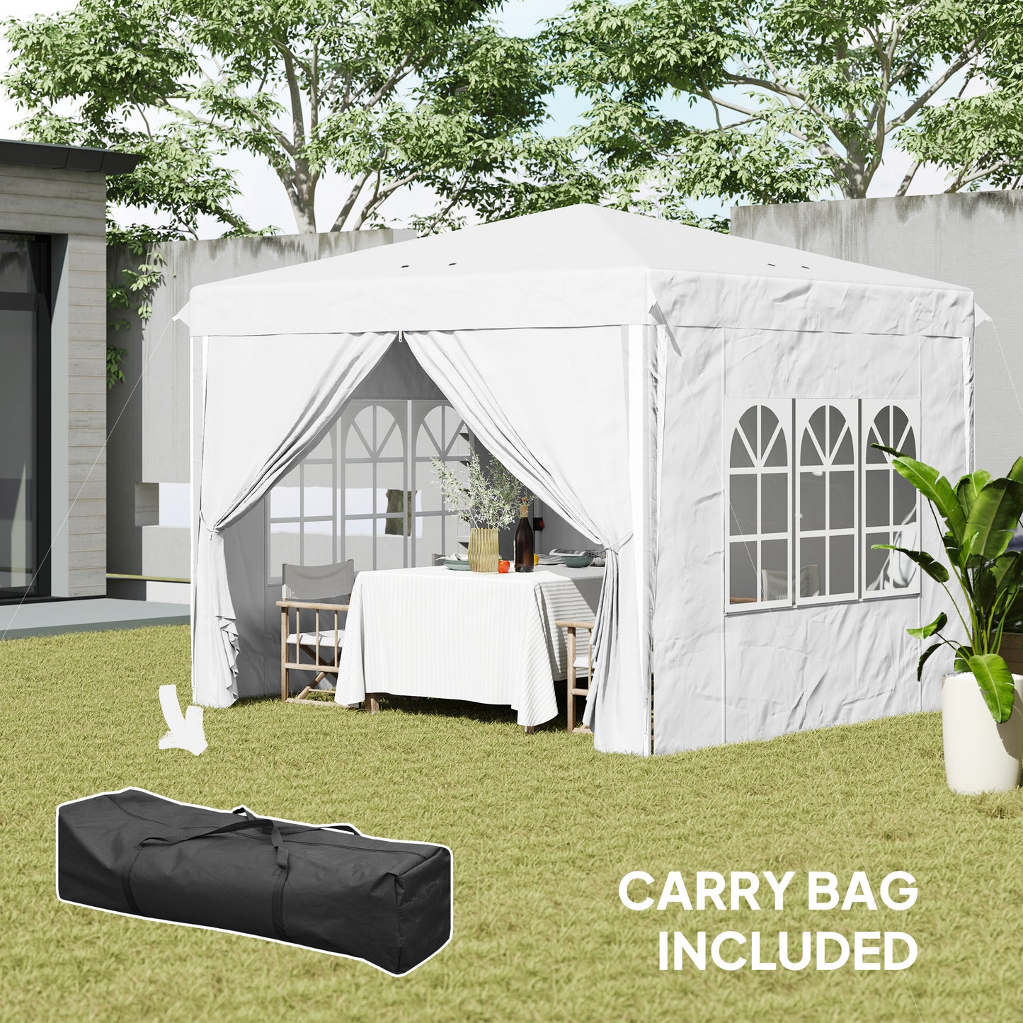 10' x 10' Pop-Up Canopy Tent with Sidewalls, Height-Adjustable, Carry Bag Included, for Outdoor, Garden, Patio, White