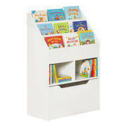 Kids Bookshelf Bookcase, Montessori-Inspired Multi-Shelf Rack Organizer with Moveable Drawer for Books for Reading Nook, Classroom, Bedroom, Playroom, White