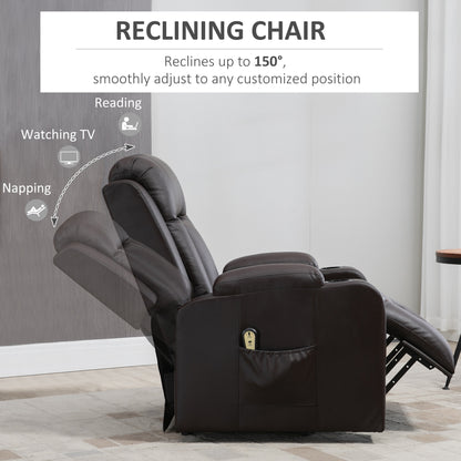 Electric Power Lift Chair, PU Leather Recliner Sofa with Footrest, Remote Control and Cup Holders, Brown