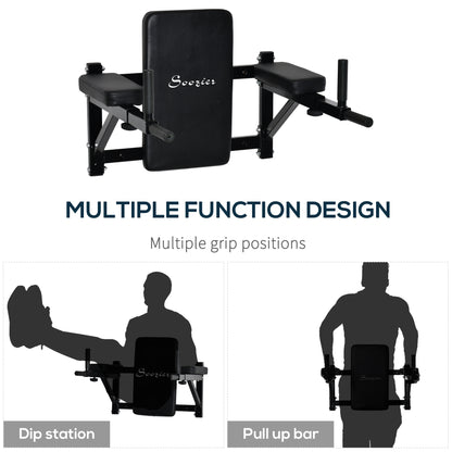 Soozier Wall Mounted Dip Station Multi-Function Power Tower Set Home Gym Pull Up Bar Chin Up Exercise Bar Knee Raise Triceps Leg Dipping Raise Rack Black