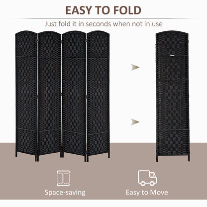6ft Folding Room Divider, 4 Panel Wall Partition with Wooden Frame for Bedroom, Home Office, Black