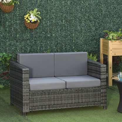 2 Seat Patio Loveseat Deluxe Wicker Sofa Chair Outdoor Rattan Furniture Couch All Weather with Cushion for Balcony, Deck, Garden and Poolside, Grey