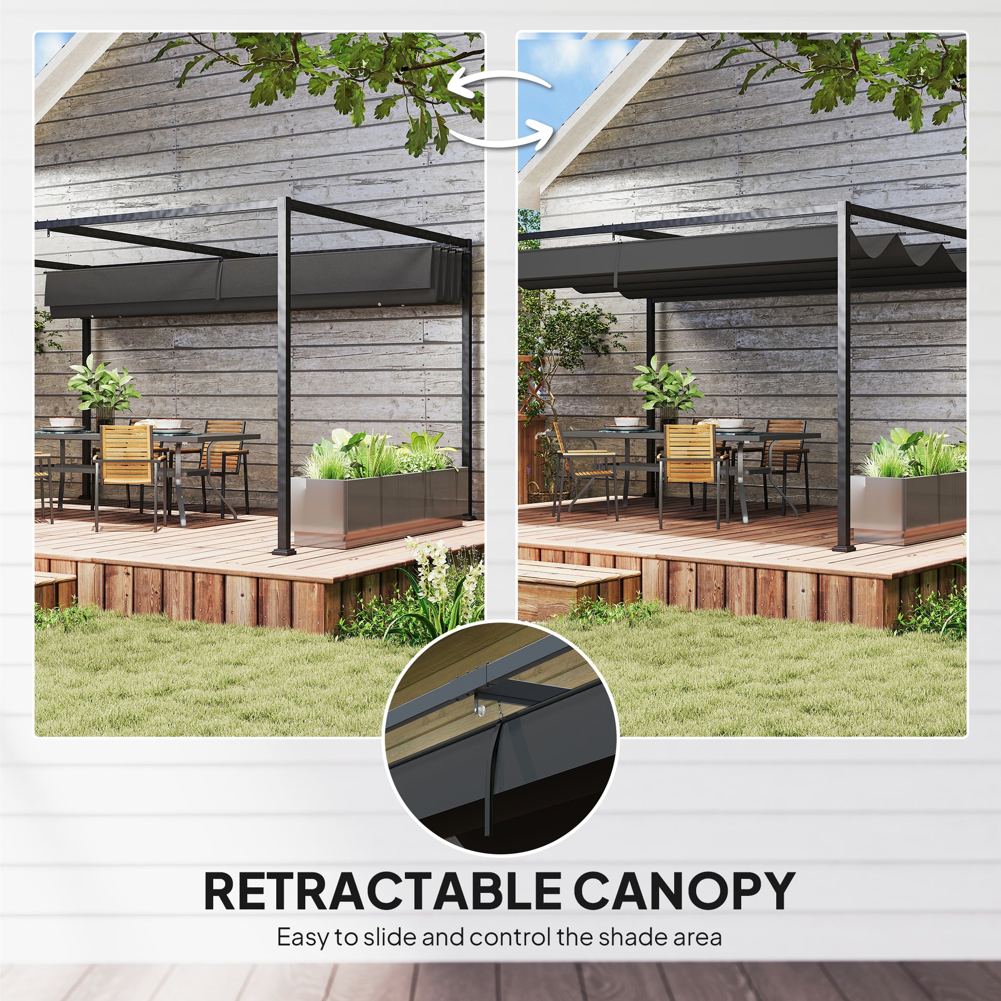 10' x7' Patio Pergola with Retractable Canopy, Outdoor Sun Shelter, Yard Shade, Black