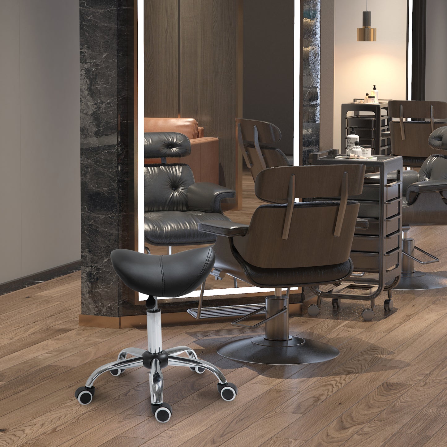 Adjustable Hydraulic Rolling Salon Stool Swivel Saddle Chair Spa Beauty Seat PU Leather, Black