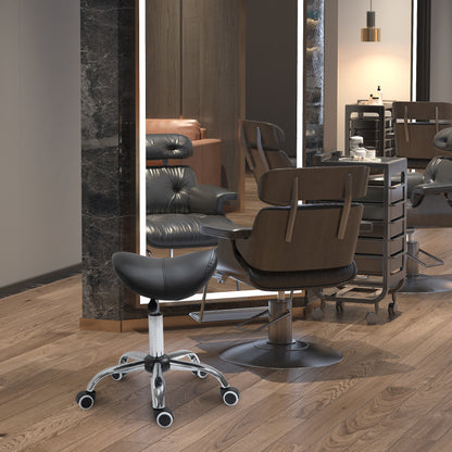 Adjustable Hydraulic Rolling Salon Stool Swivel Saddle Chair Spa Beauty Seat PU Leather, Black