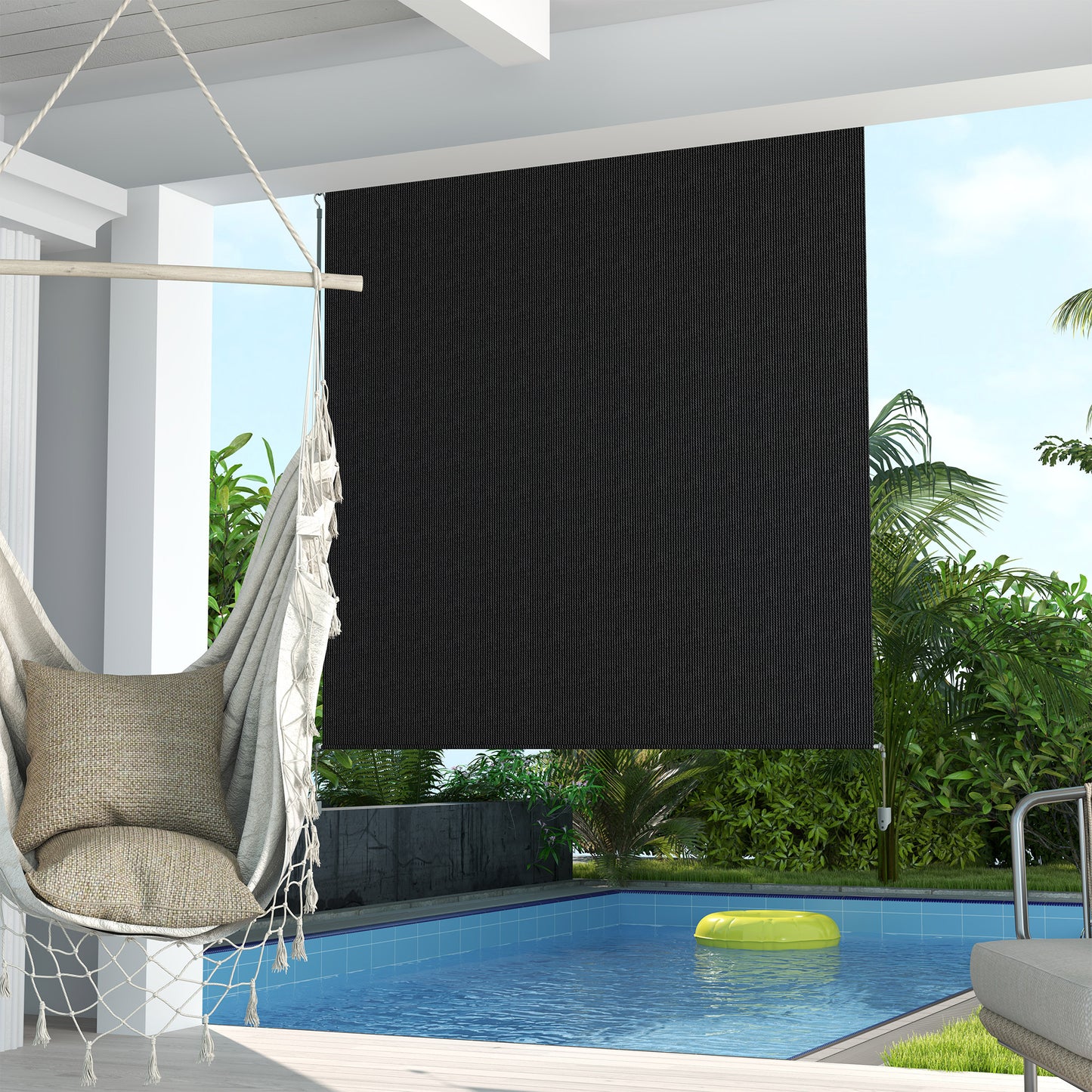 6' x 6' Patio Door Blinds, Outdoor Roller Shades, Cordless Roll Up Shade for Porch Gazebo, Black