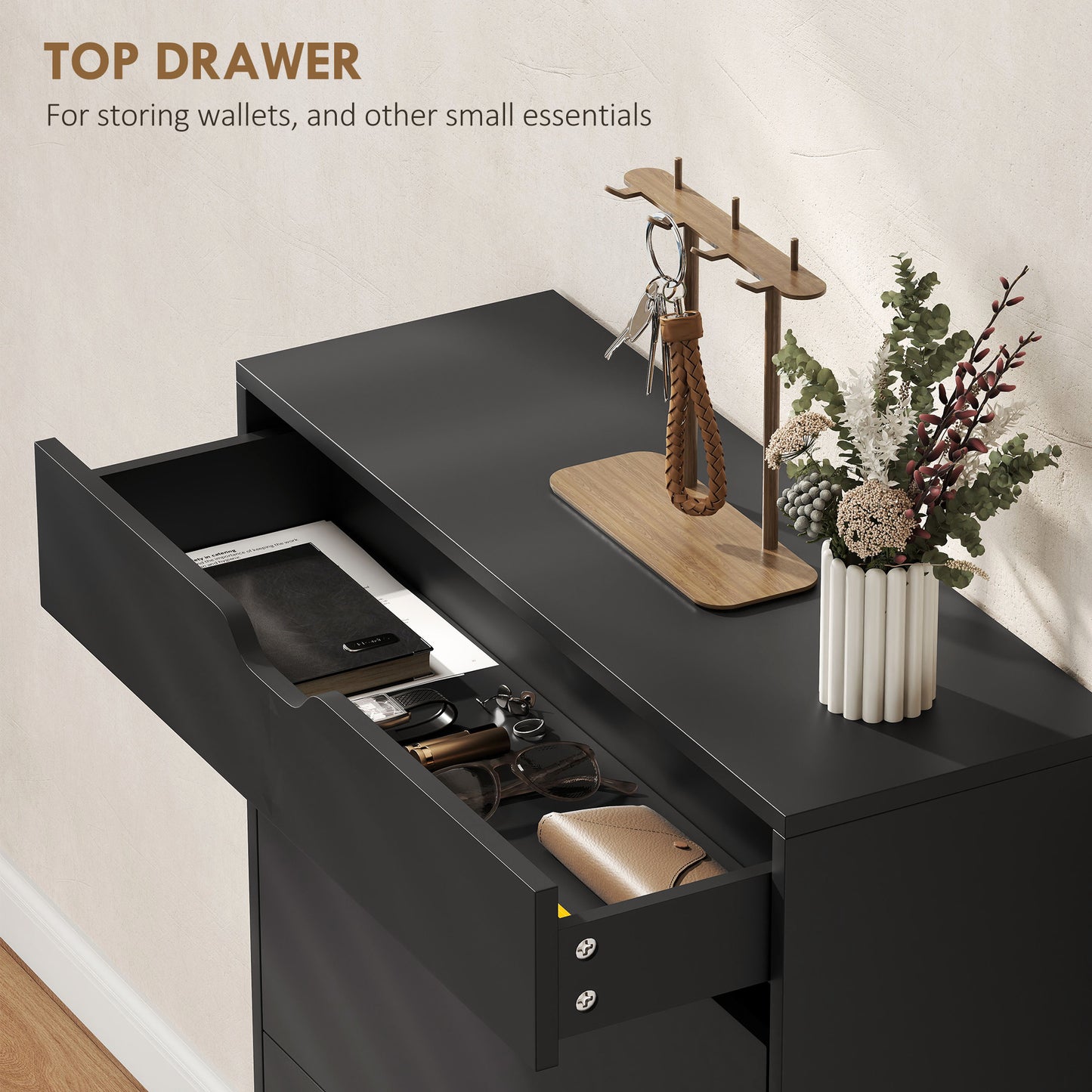 Narrow Shoe Cabinet for Entryway with 2 Flip Drawers, Top Drawer and Adjustable Shelves for 12 Pairs of Shoes, Black