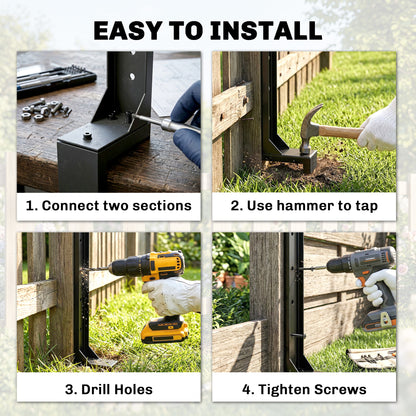 4 Pack Fence Post Repair Kit, 32" Steel Fence Post Support with Drill for Wooden Fences, Broken Gate, Posts