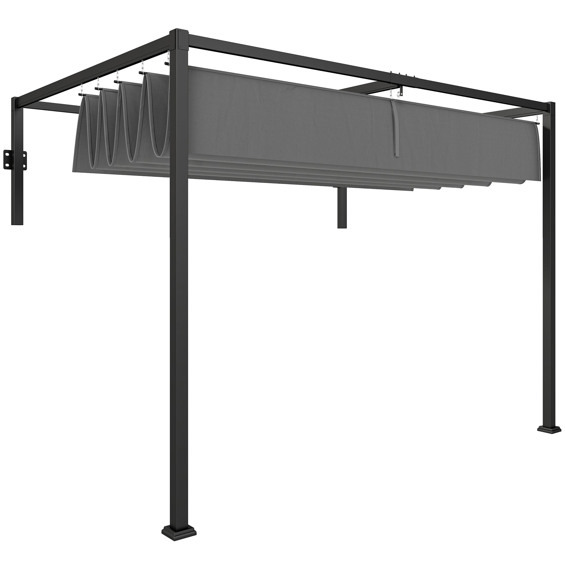 10' x 7' Lean To Pergola, Metal Pergola with Retractable Roof for Grill, Garden, Patio, Deck