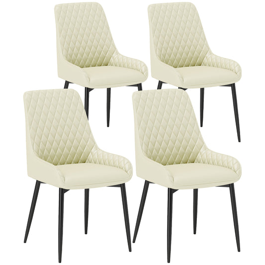 Set of 4 Upholstered Kitchen Chairs, Modern Dining Chairs with Diamond Tufting and Steel Legs for Dining Room, Cream White