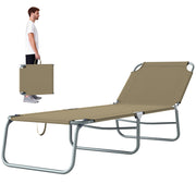 Folding Outdoor Lounge Chair Reclining Tanning Chair with Breathable Mesh Fabric for Patio Garden Pool, Brown