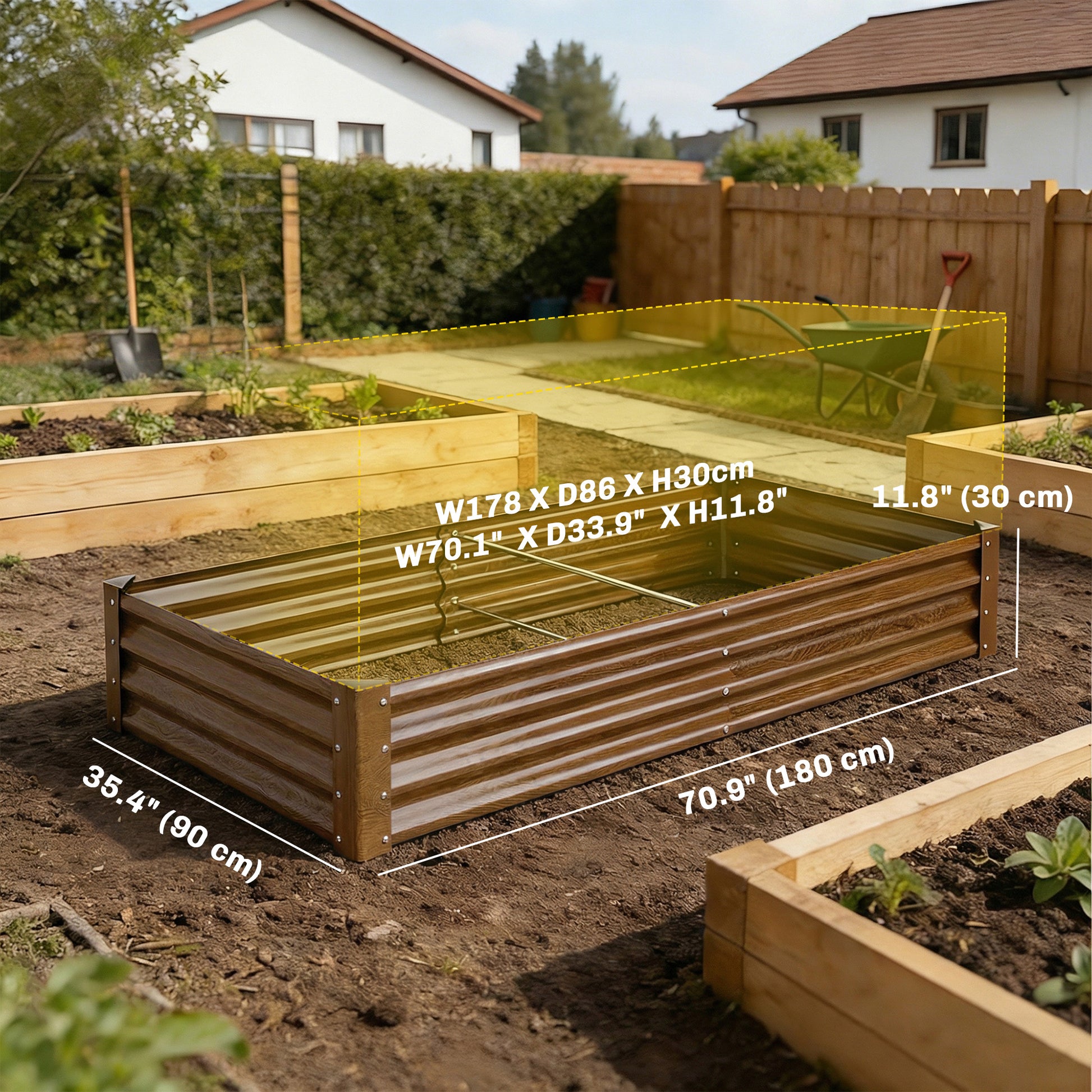 6 x 3 x 1ft Galvanized Raised Garden Bed, Reinforced Outdoor Planter Box with Open Bottom, Wood-Effect