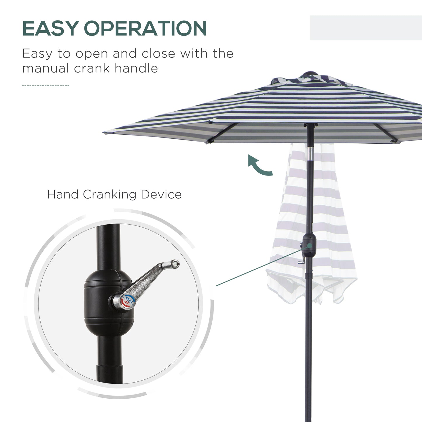 Patio Sun Umbrella, Outdoor Parasol with 6 Ribs, Blue Stripes