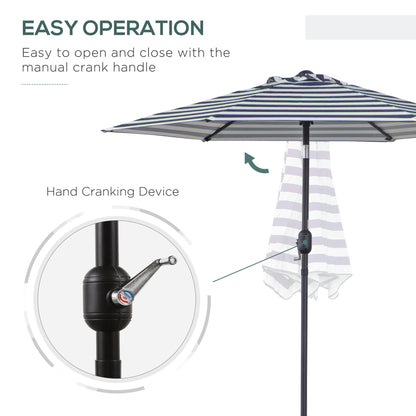 Patio Sun Umbrella, Outdoor Parasol with 6 Ribs, Blue Stripes