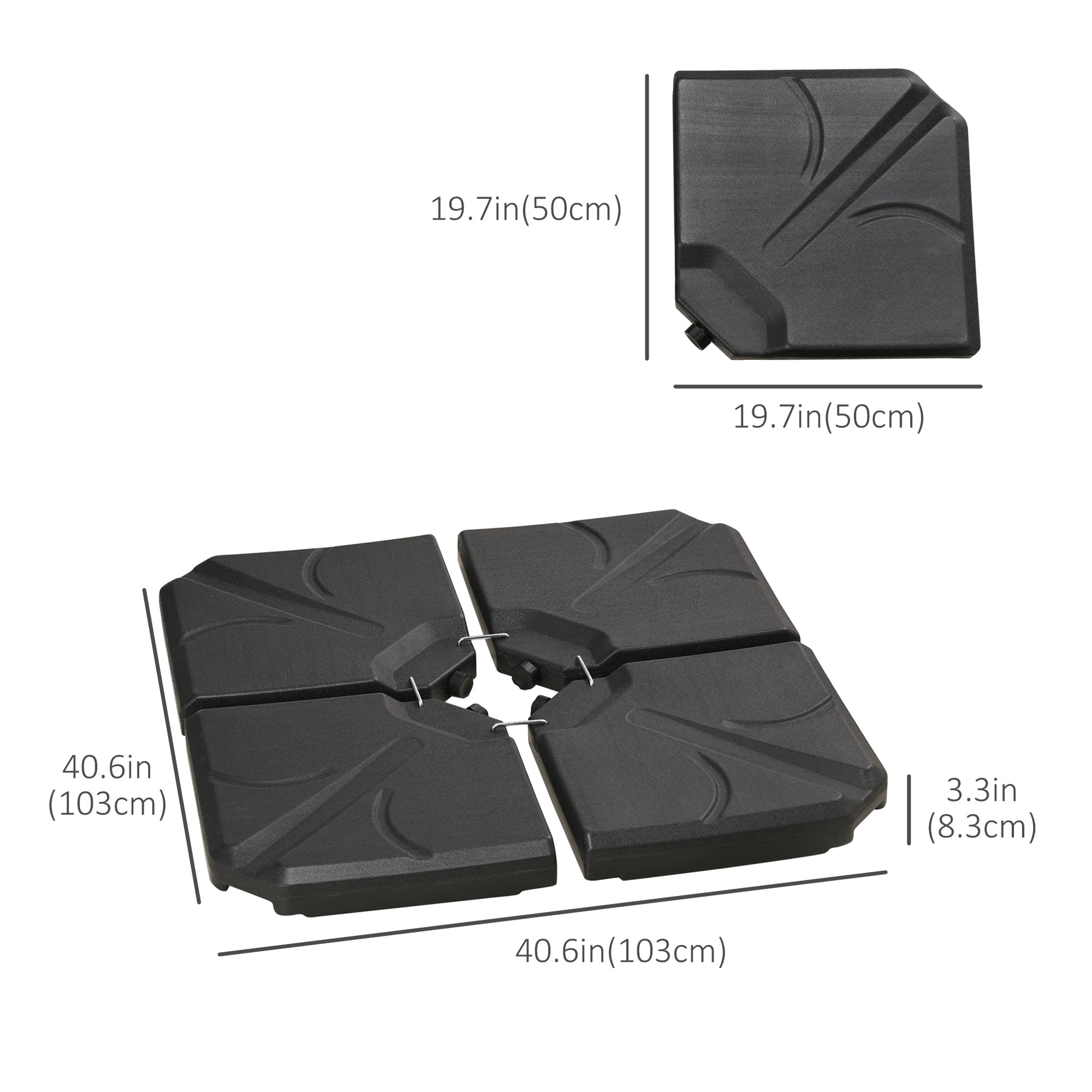 4 Piece Umbrella Base Stand Cantilever Offset Patio Umbrella Weight Plates w/ U Locking, 123 lb Capacity Water or 158 lb Capacity Sand, Black