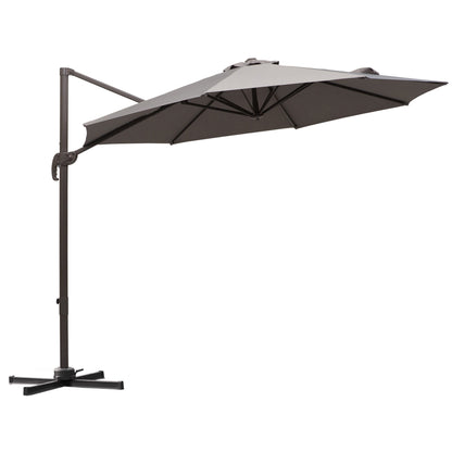 10ft Cantilever Patio Umbrella with 360° Rotation, Crank & Cross Base for Garden Deck Pool Backyard, Grey