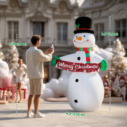 7FT Christmas Inflatables Snowman with Motion-Activated Music and Projector LED Light, Blow Up Inflatable Decoration