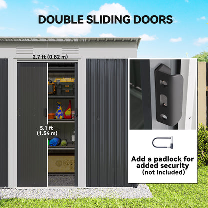 7' x 4' Outdoor Storage Shed, Metal Garden Tool Storage House Organizer with Lockable Sliding Doors and Vents for Backyard Patio Lawn, Charcoal Grey