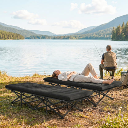 Set of 2 Camping Cot with Soft Pad, 32" Extra Wide Folding Cots with Non-Slip Feet and Carry Bag, Black