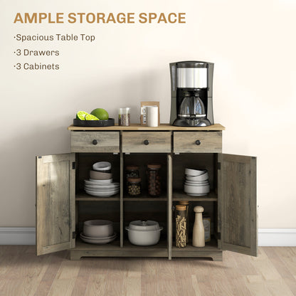Modern Sideboard, Buffet Cabinet with Storage Cabinets, Drawers and Adjustable Shelves for Living Room, Washed Grey