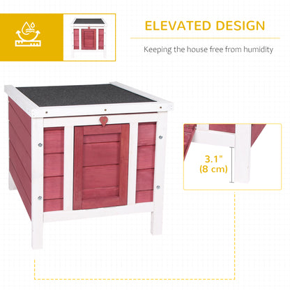 Wooden Rabbit Hutch, Bunny Cage with Waterproof & Openable Asphalt Roof, Outdoor Cat House Guinea Pig Cage Duck Shelter, Indoor Outdoor Use, 20" x 16.5" x 17", Red