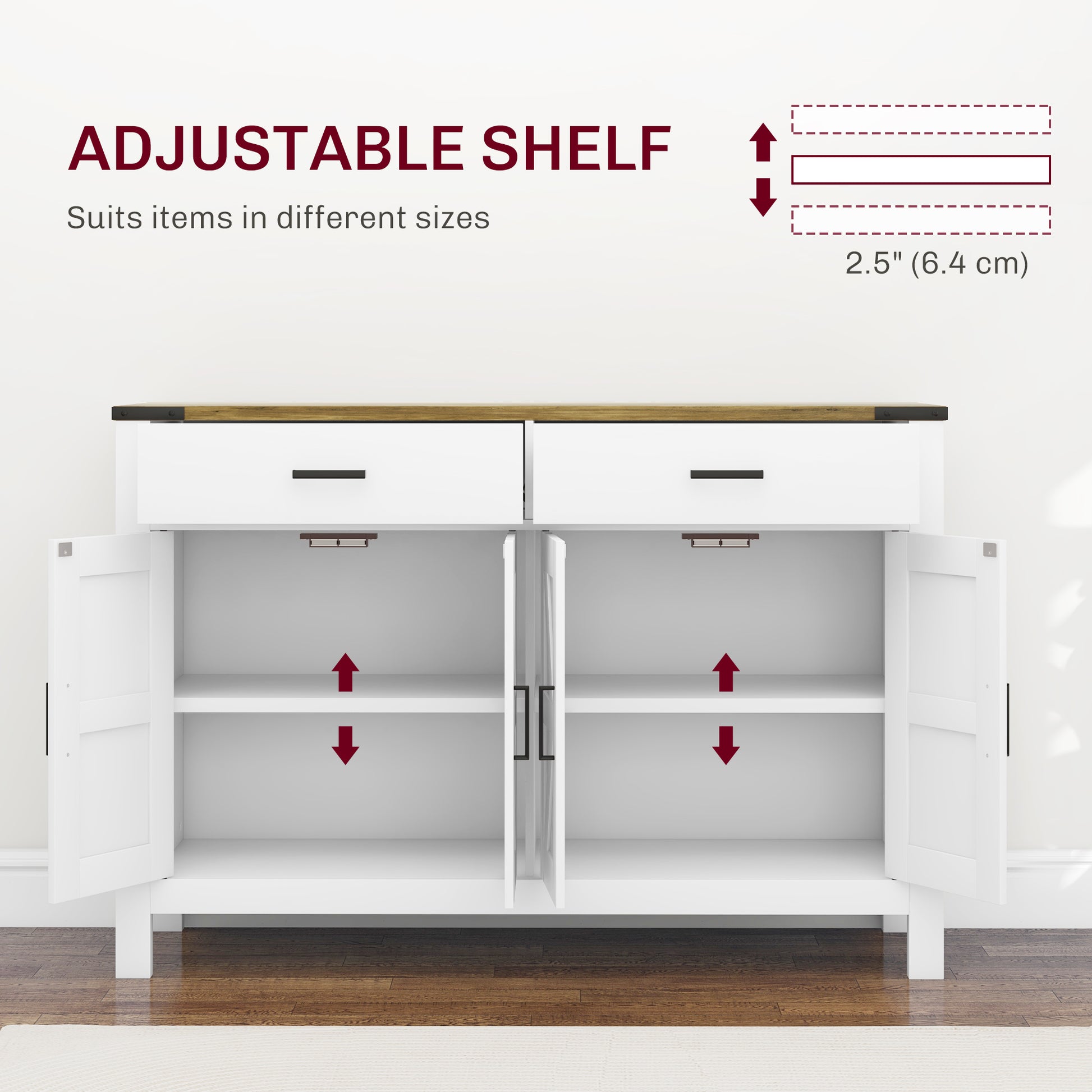 Sideboard Buffet Cabinet, Farmhouse Kitchen Storage Cabinet w/ 2 Drawers and Shelves for Living Room, Entryway