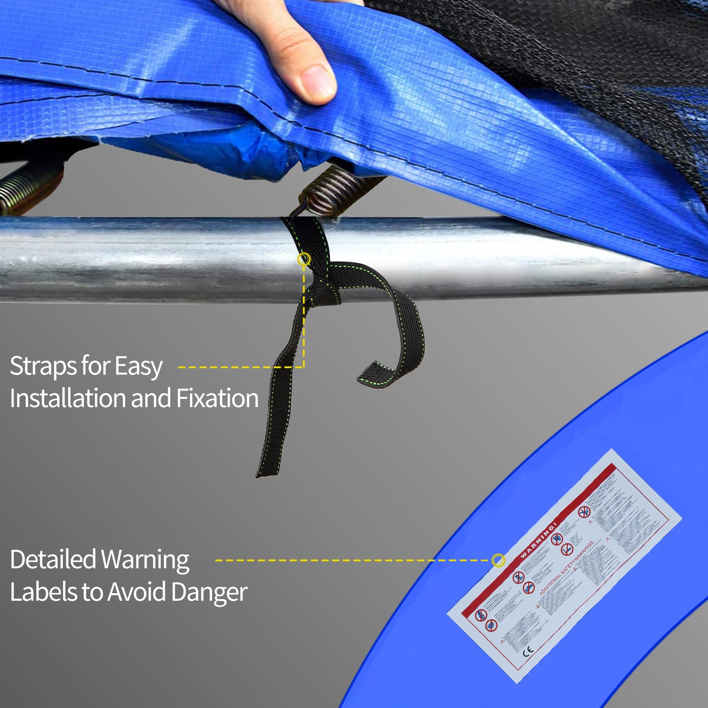 12ft Trampoline Pad, Trampoline Replacement Safety Pad Mat Spring Cover, Water-Resistant, UV-Resistant, Tear-Resistant Edge Protection, No Holes for Pole, Blue
