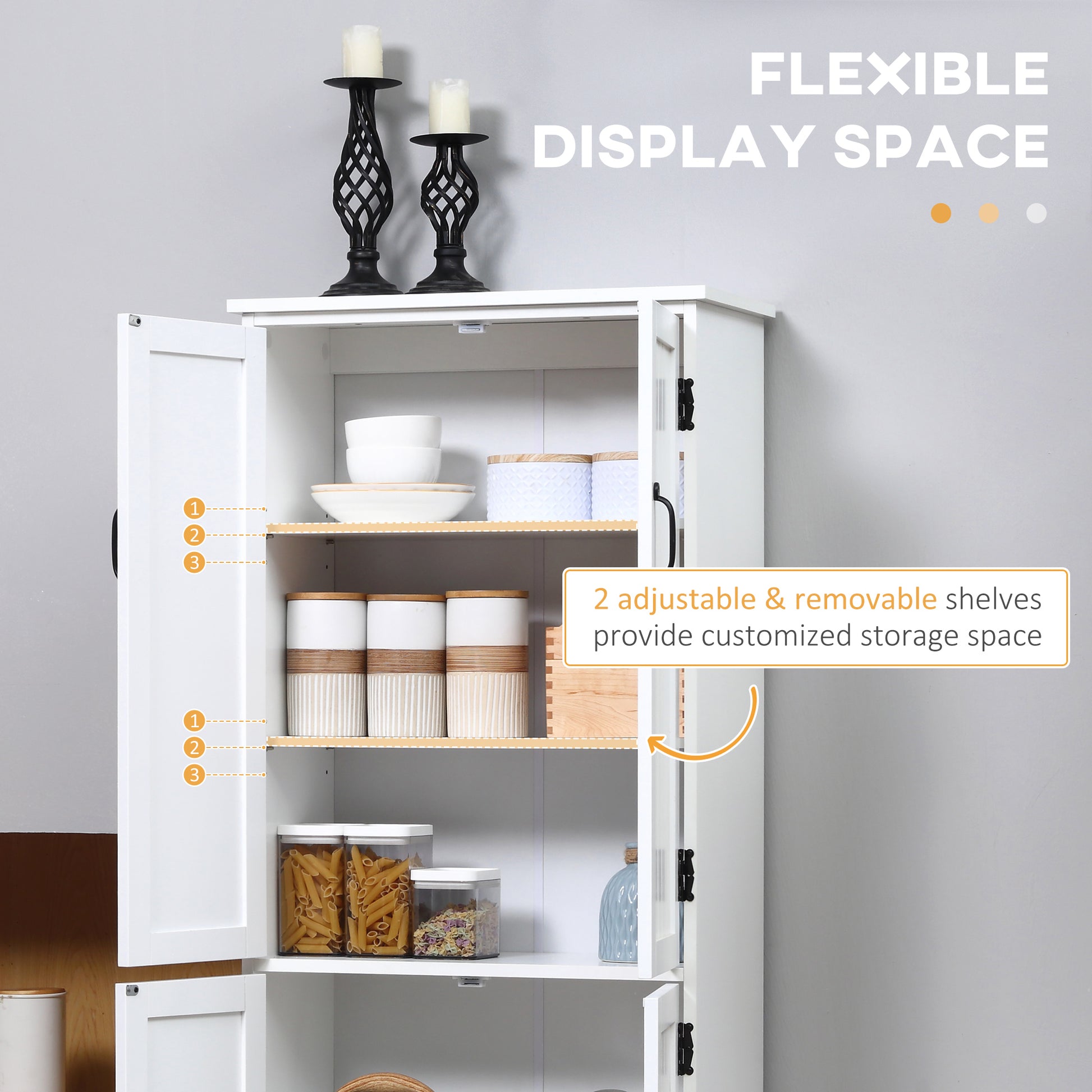 48" 4-Door Storage Cabinet Multi-Storey Large Space Pantry with Adjustable Shelves White