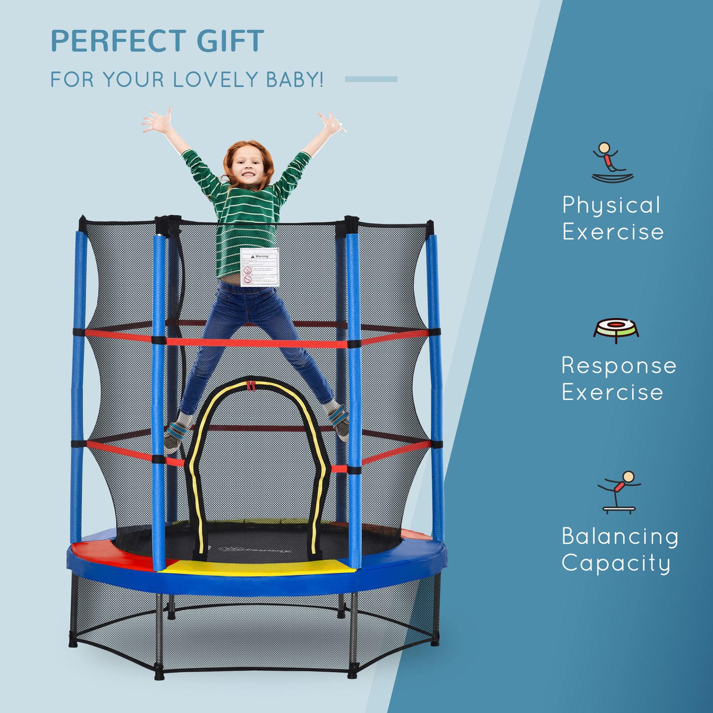 55" Kids Trampoline with Enclosure Net for Indoor/Outdoor, Trampoline for Boys and Girls Age 3-6 Years, Multi-Coloured