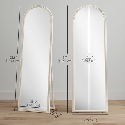 64" x 21" Full Length Mirror, Free Standing, Leaning or Wall, Arched Full Body Mirror with Faux Stone Frame, White