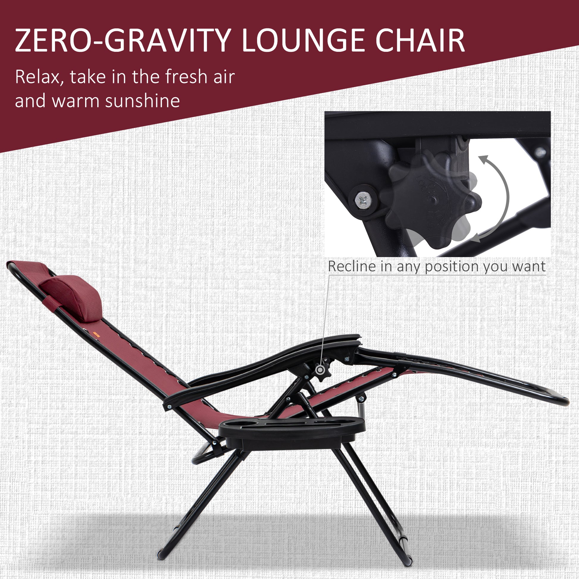 Zero Gravity Chair Set of 2 Patio Chair with Side Table Cupholders and Pillows for Pool, Backyard, Lawn, Beach, Red