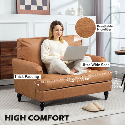 Modern Accent Chair, Leathaire Armchair with Turned Legs and Wide Seat, Comfy Chair for Living Room, Brown