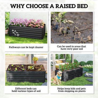 Galvanized Raised Garden Bed, Steel Outdoor Planters with Reinforced Rods, 71" x 35" x 23", Black