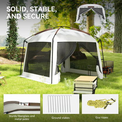 10' x 10' Screen Tent, UV50+ Protection Outdoor Screen House with Carry Bag & Ground Stakes, Fits 6-8 People, White