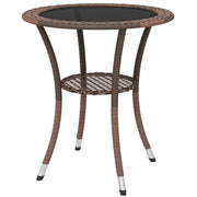 Outdoor Rattan Dining Table, Patio Wicker Round Coffee Table with 2-Tier Storage Shelf, Brown