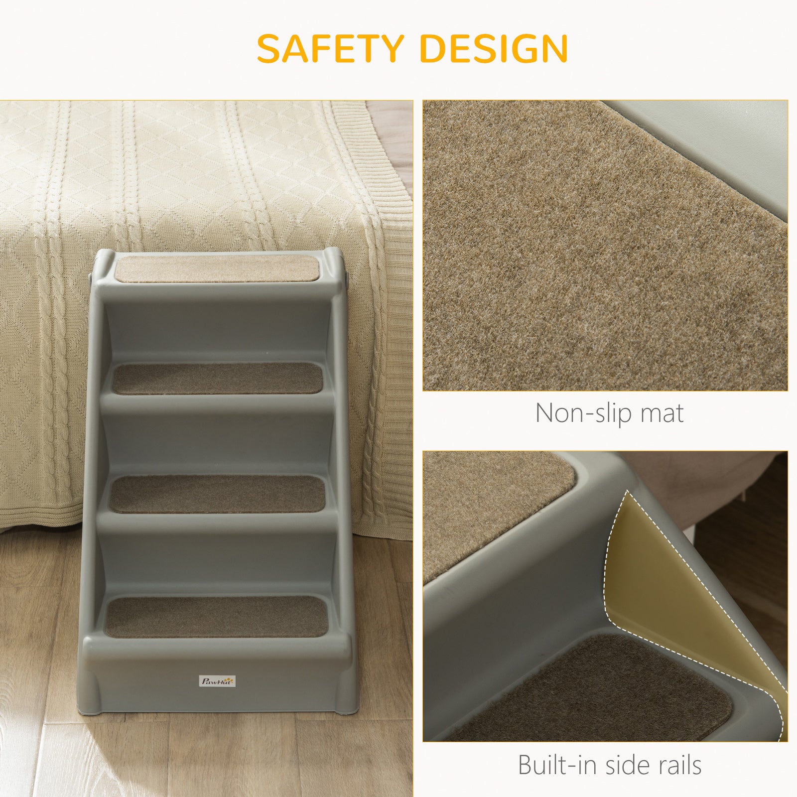 4-Level Portable Dog Stairs, Foldable Dog Steps for Small Dogs, Lightweight Cat Steps, with Nonslip Soft Mats, for High Bed, Sofa, Grey