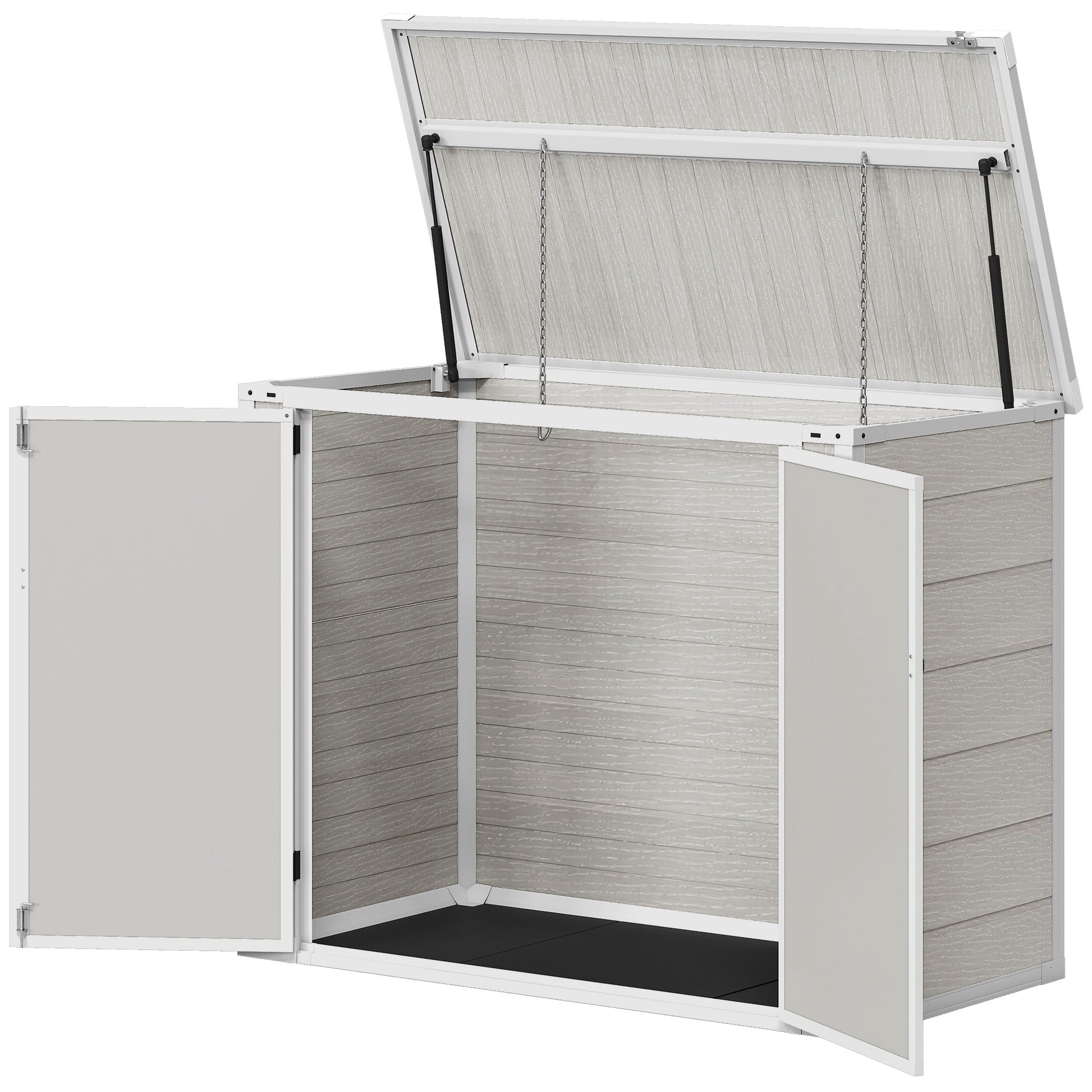 41 Cu. Ft. Outdoor Storage Shed, Outdoor Horizontal Trash Can Storage with Chain Lid, Lockable Storage Box, Light Grey